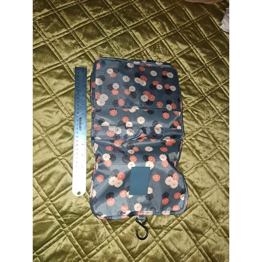 NEW Tri-fold Toiletry Travel Bag with plastic bottles and waterproof shower bag